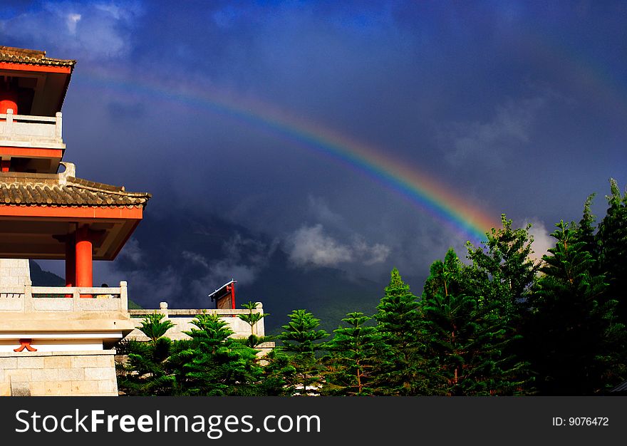 Chong-san Temple ,The double rainbow appeared in the air. Chong-san Temple ,The double rainbow appeared in the air