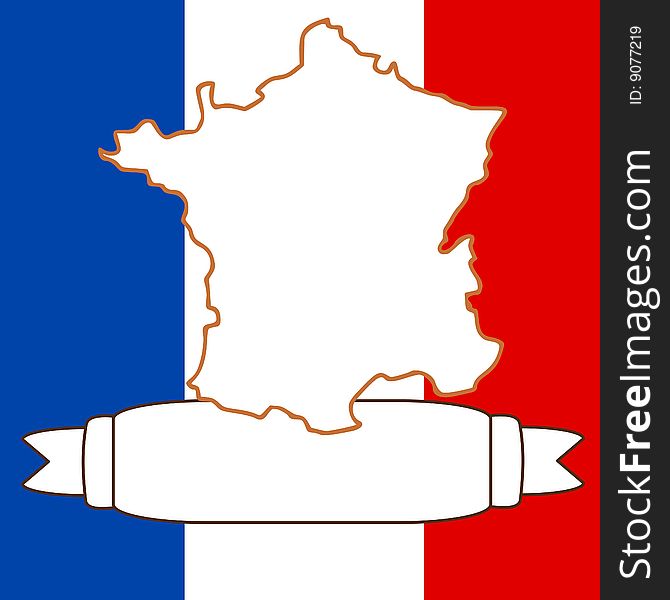 An illustration of France and flag. An illustration of France and flag