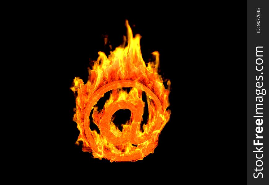 E-mail symbol red hot and burning