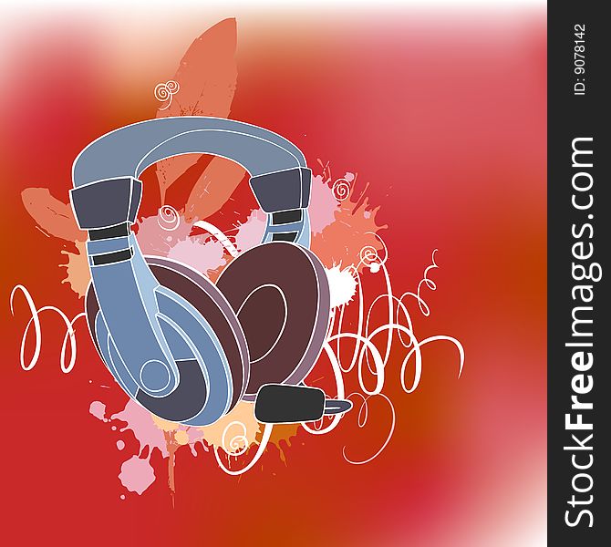 Headphones with bright background and decorative elements