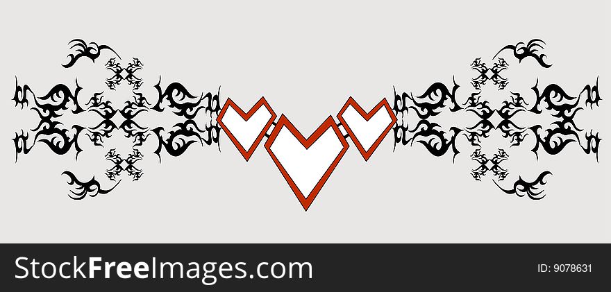 Elegant black bangle-tattoo with red hearts