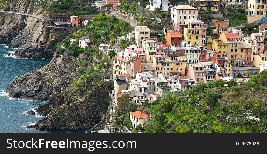 Looking into cinque terre's italy. this is riomaggiore , beautiful place near la spezia.