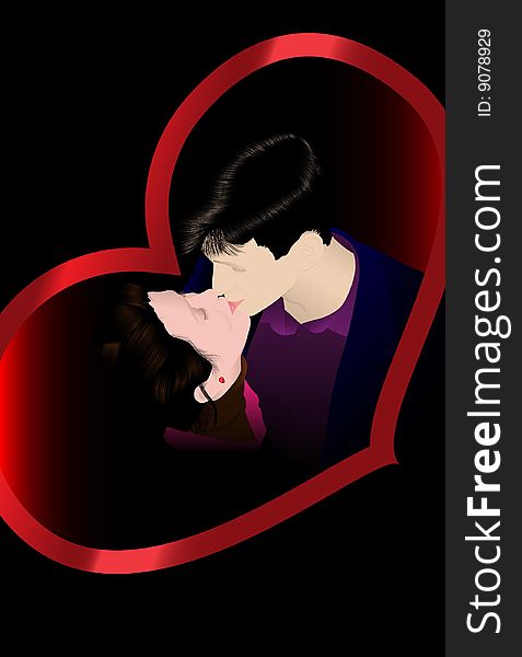 Kissing couple. Vector. Without mesh.