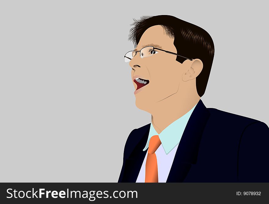 The shouting person in glasses. Vector. Without mesh.