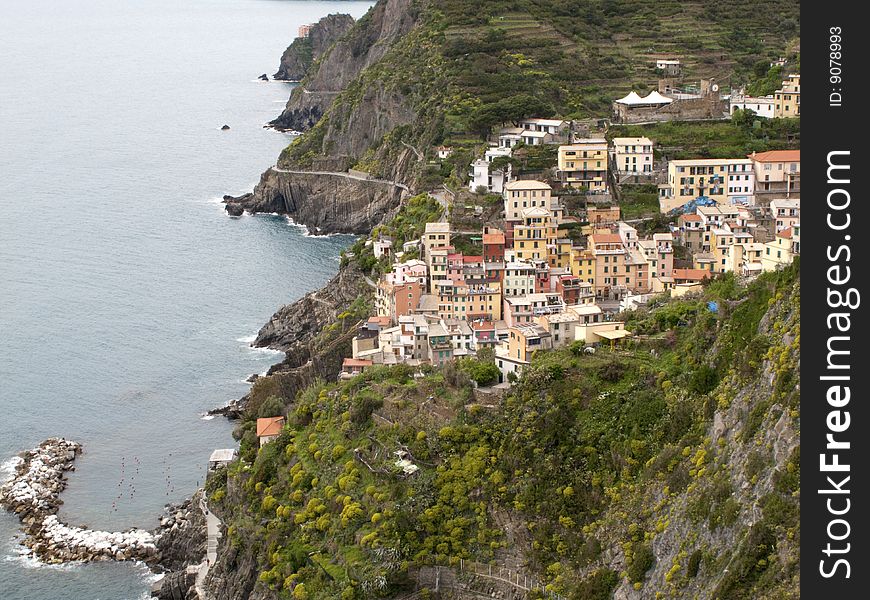 Looking into cinque terre's italy. this is riomaggiore , beautiful place near la spezia.