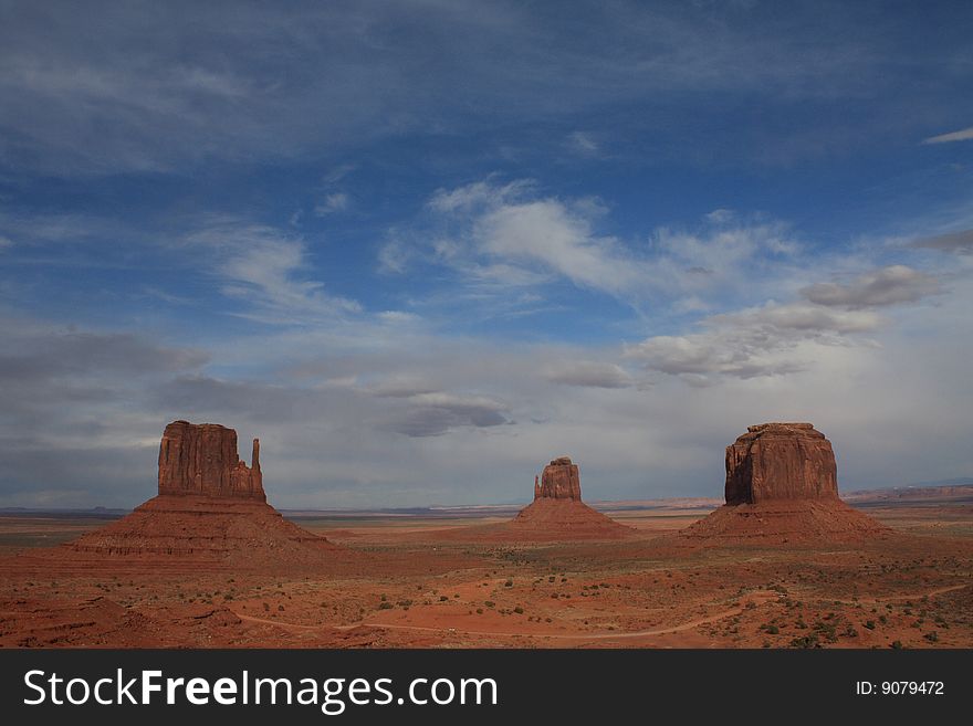 USA, Monument Valley with three butes