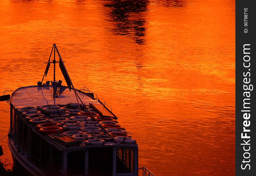Reflection, Water, Sunset, Orange