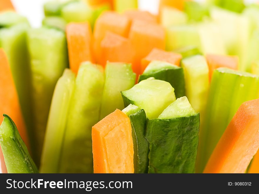 Cucumber, carrots and celery straws