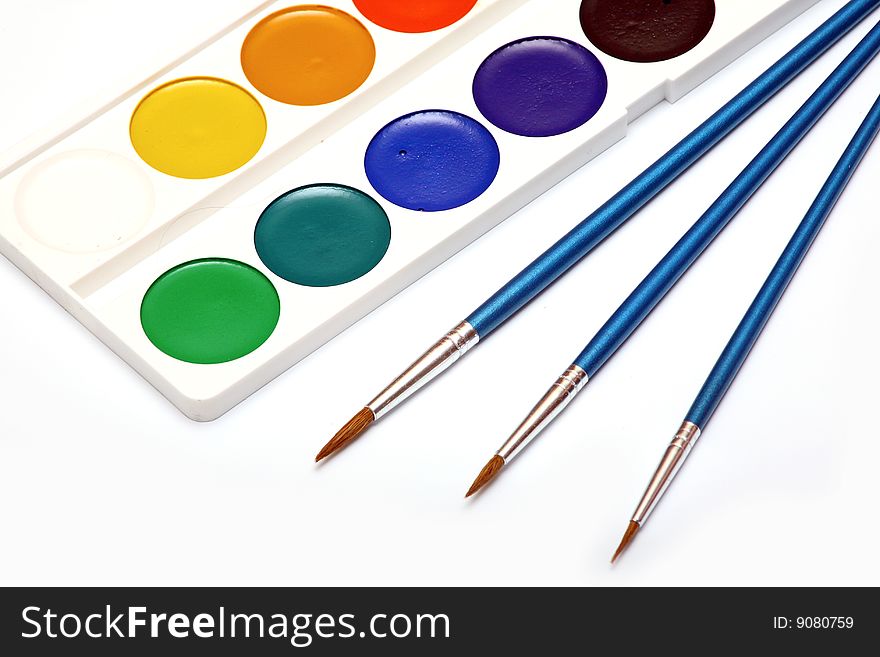 Brushes and Water colour paints. Brushes and Water colour paints