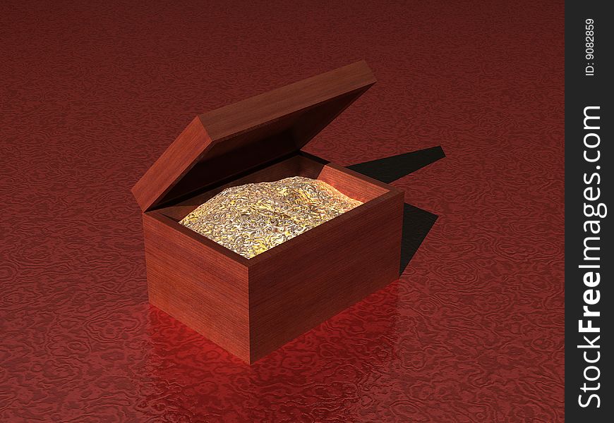 3d image,a opened box with gold.