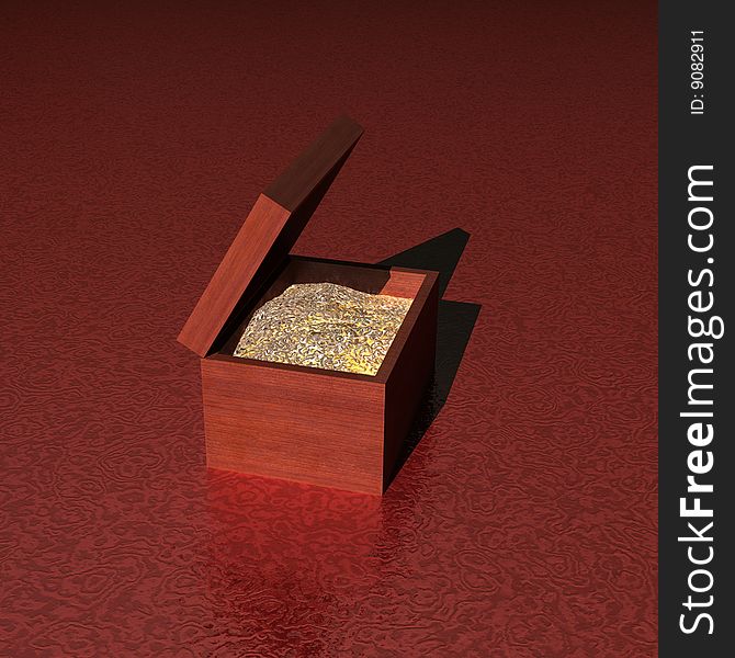 3d image,a opened box with gold.