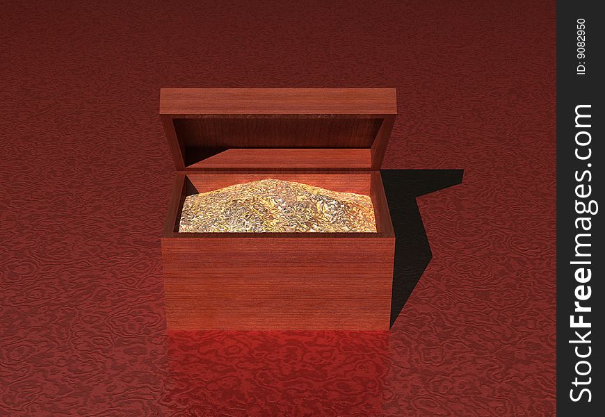 3d image,a opened box with gold.