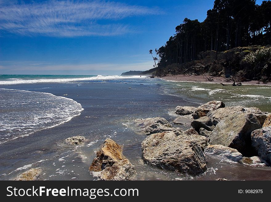 Rocky coast in south island New Zealand