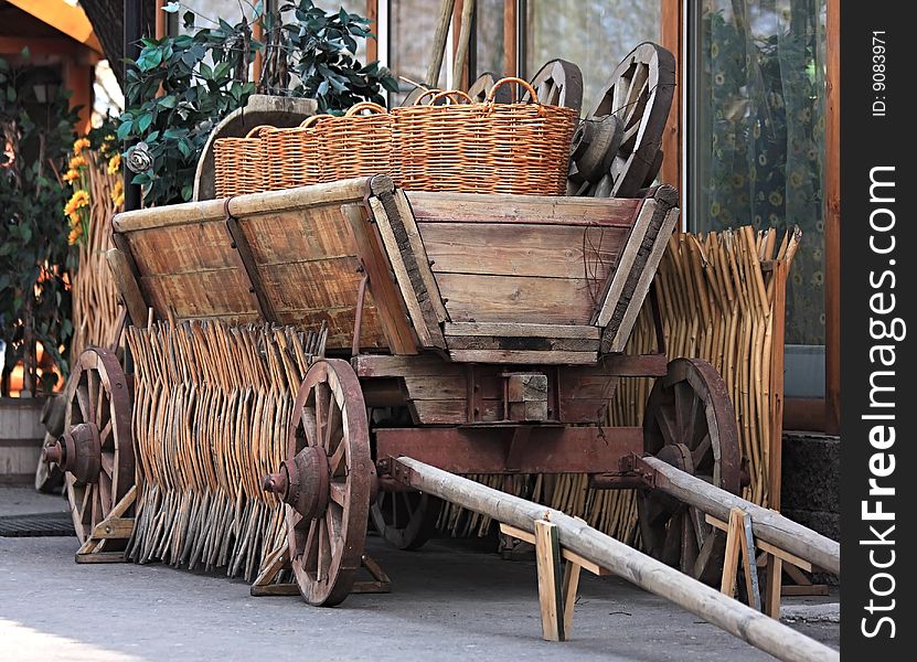 Age-old Russian cart with an utensil.