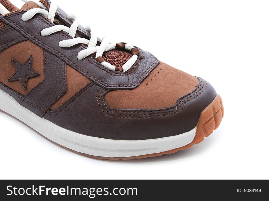 Go your healthy way: brown leather sneaker macro