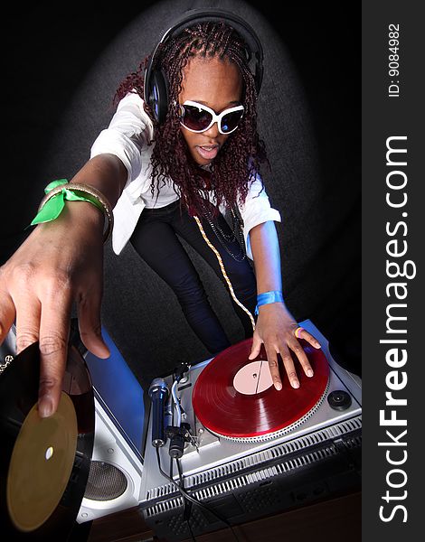 Cool afro american DJ in action