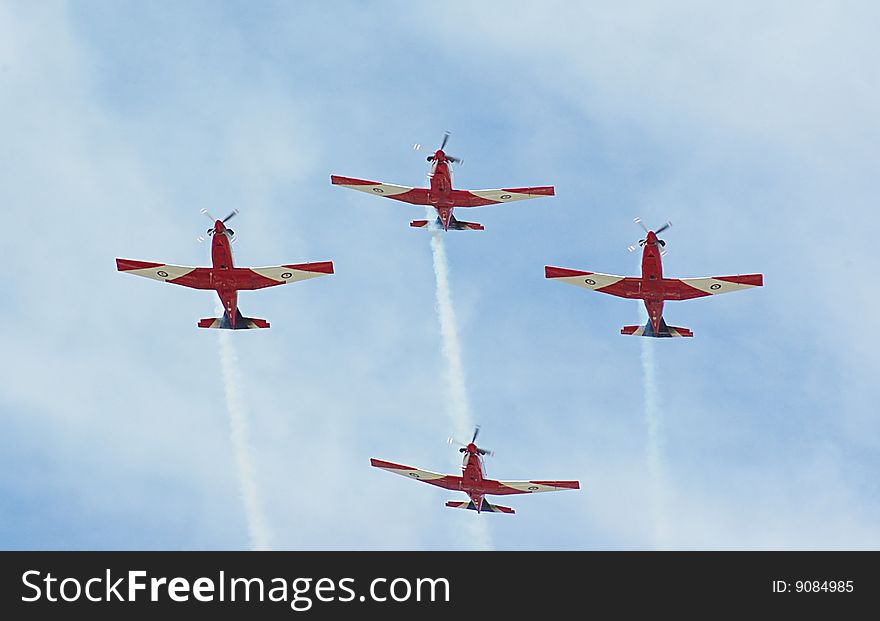 Four planes flying in formation. Four planes flying in formation