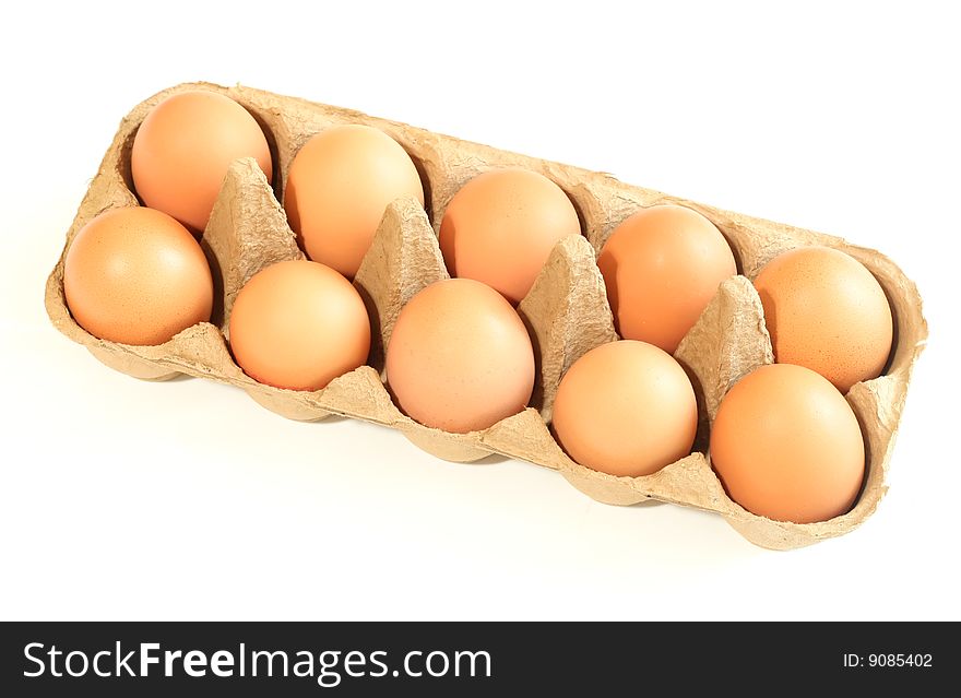 Eggs in box isolated on white background
