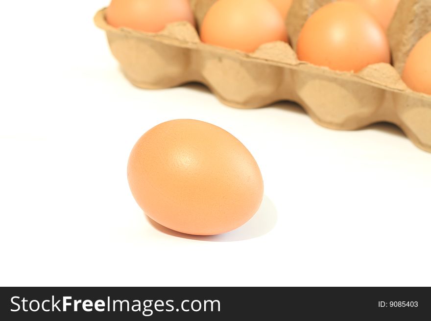 Eggs in box isolated on white background. Eggs in box isolated on white background