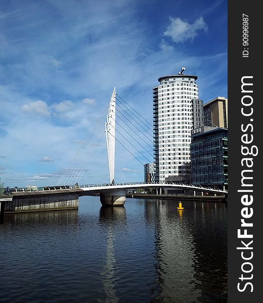 The footbridge of Media City in Manchester, United Kingdom. The footbridge of Media City in Manchester, United Kingdom.