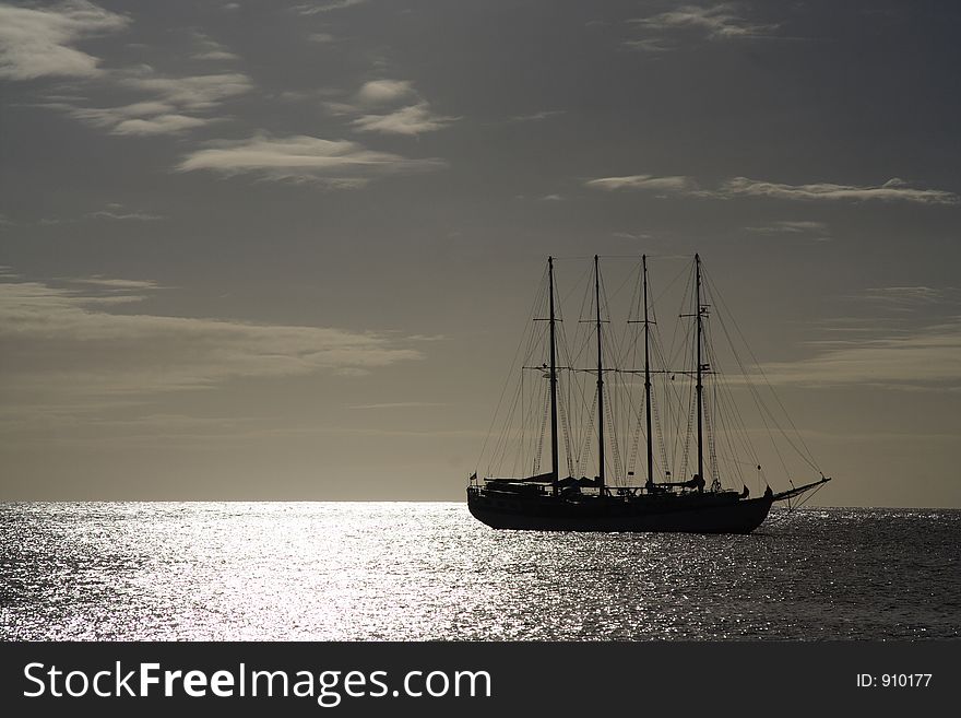 Mystic clipper in the back light. Mystic clipper in the back light