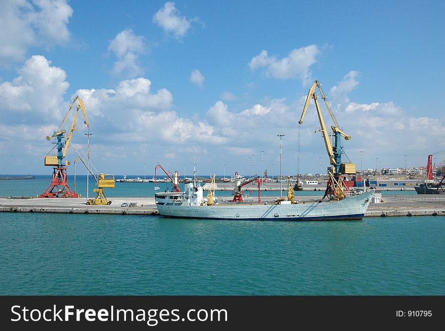 Ship and cranes in harbour. Ship and cranes in harbour