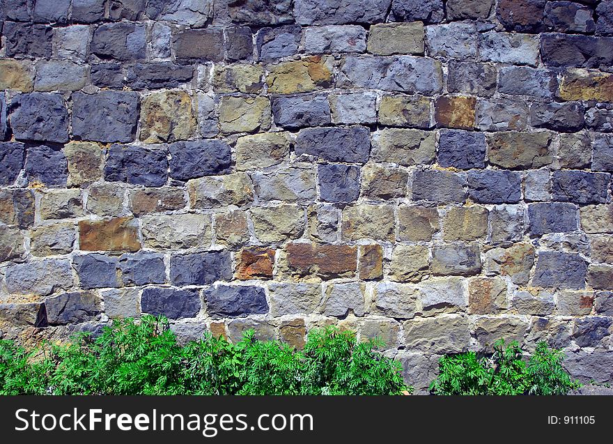 Stone wall with a green grass. Stone wall with a green grass