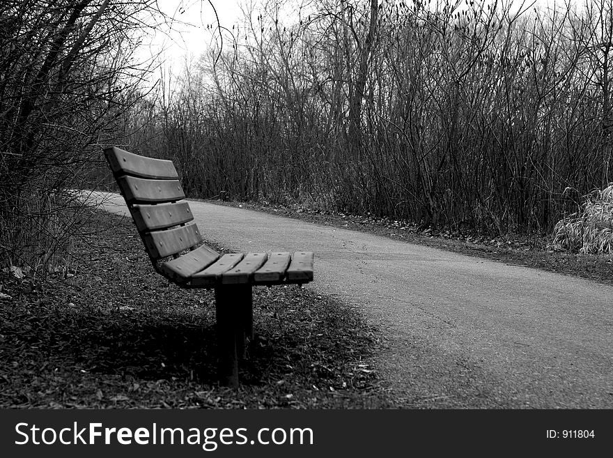 Lonely bench in B&W