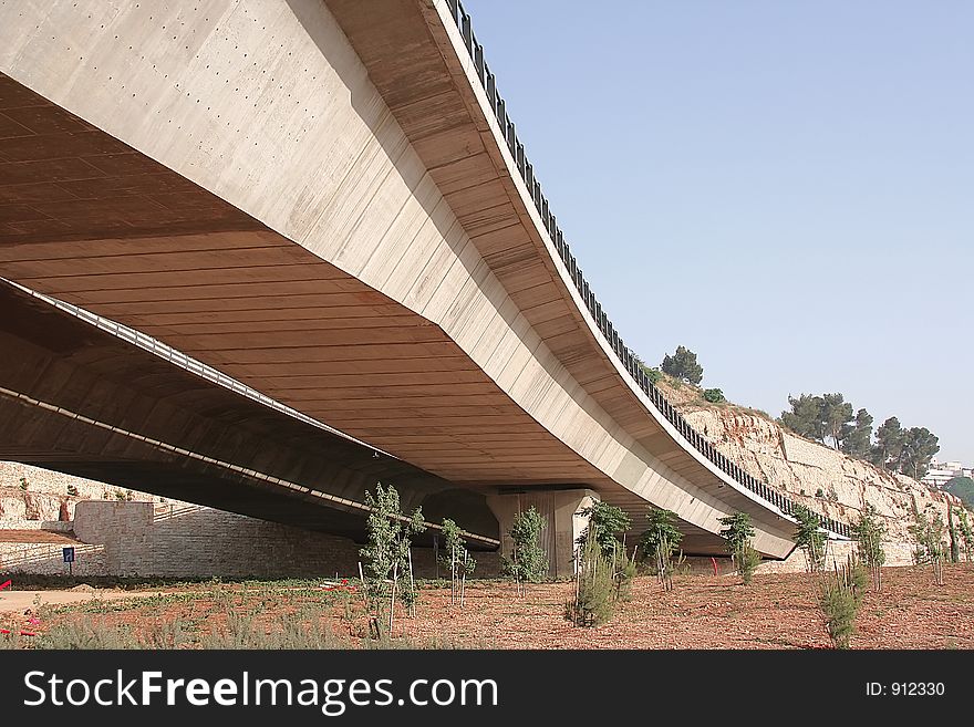 A photo of the under side of a bridge