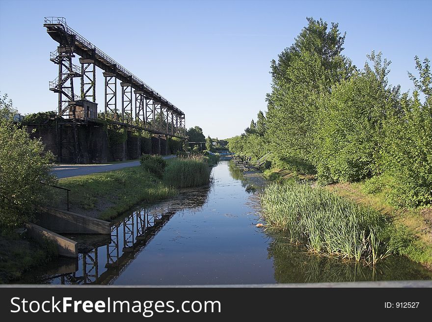 An old bridge next to a canal in Duisburg