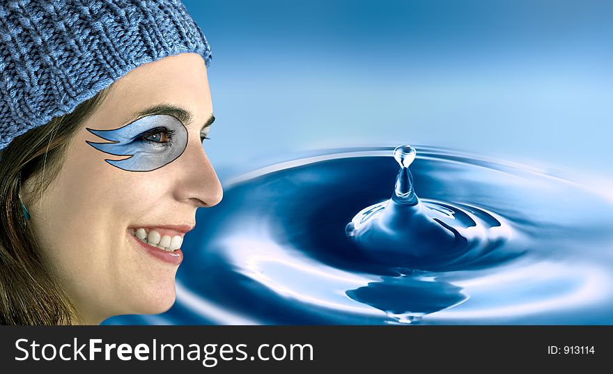 Portrait of a young woman with a water make-up. Portrait of a young woman with a water make-up