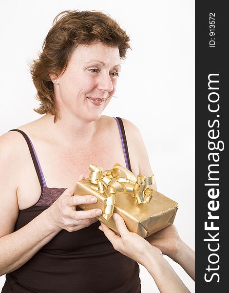 Lady receiving a present