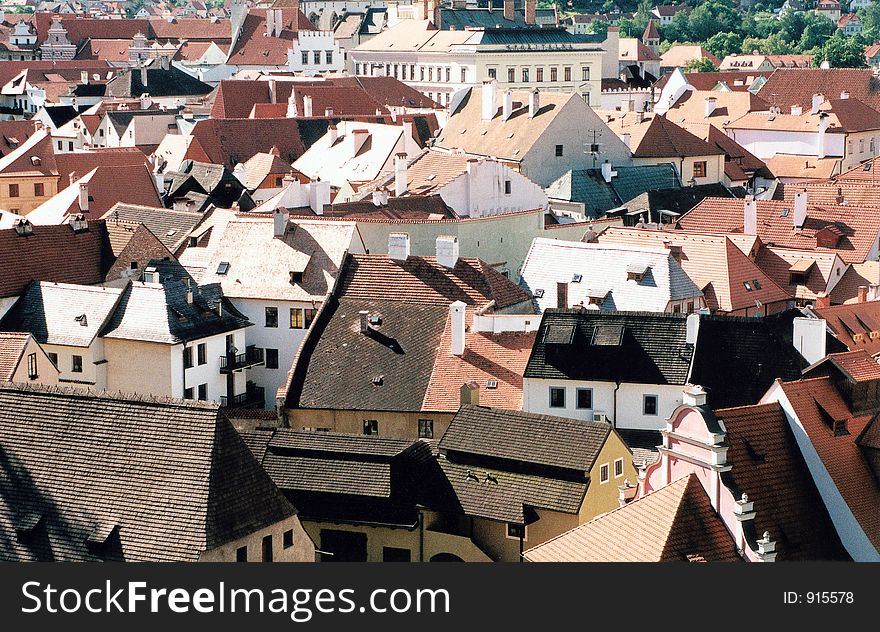 Roofs, houses, buildings, chimneys, town, cesky krumlov, czech republic. Roofs, houses, buildings, chimneys, town, cesky krumlov, czech republic