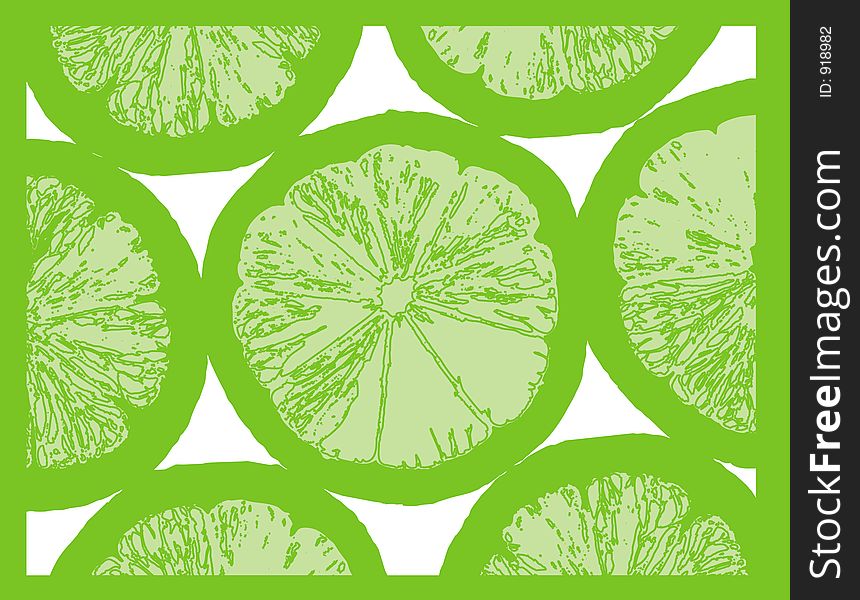 Slices of lime fruit against a white background