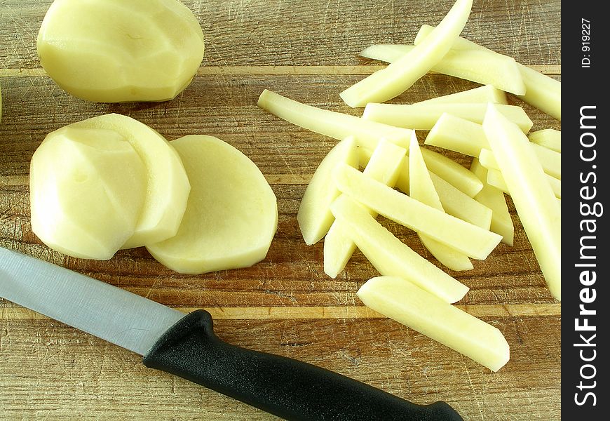 Cut french fries on the cutting board