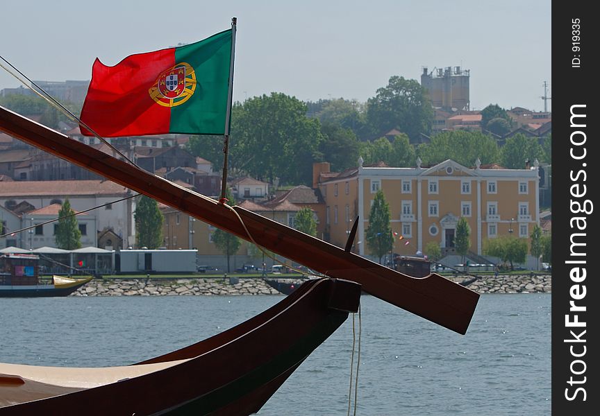 Portuguese banner in the boat. Portuguese banner in the boat