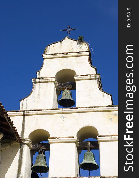 Mission bell tower in San Juan Batista Mission, Northern California