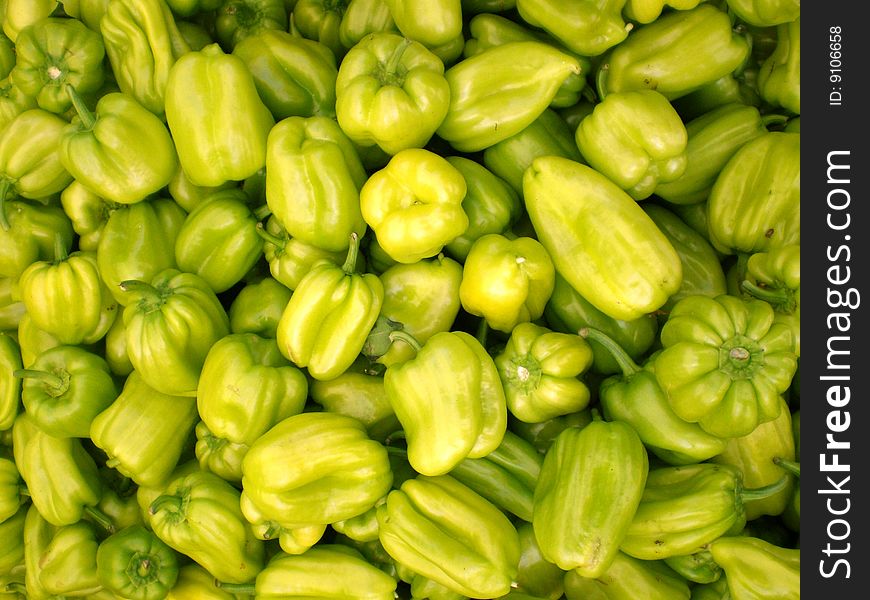 Background of green bell peppers