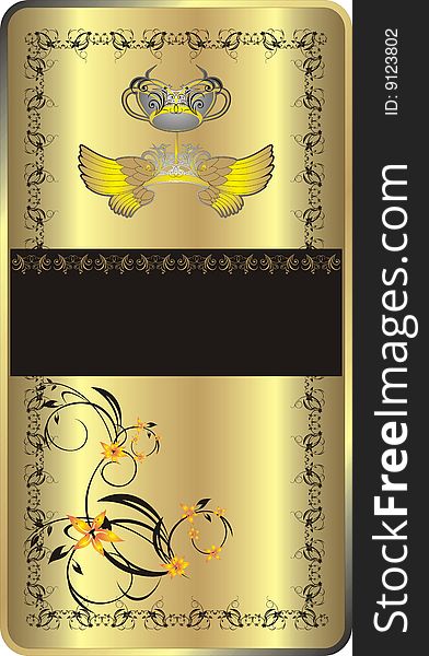 Wings, crown and decorative ornament. Background for wrapping. Vector illustration