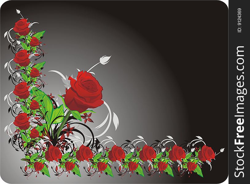 Red rose. Decorative frame. Vector illustration