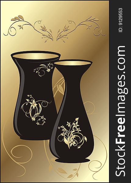 Two vases on the decorative background. Vector illustration