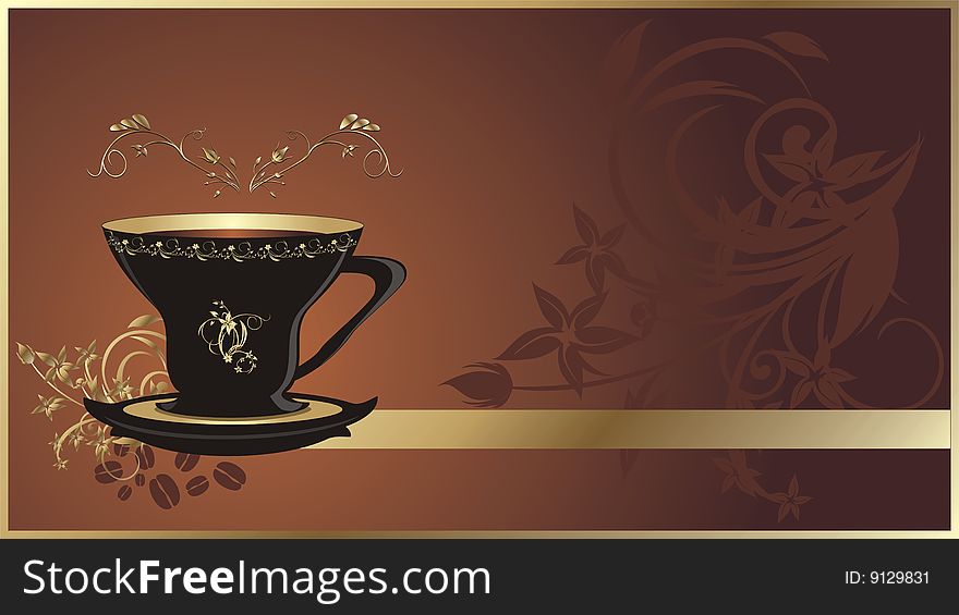 Cup with coffee. Decorative floral background. Wrapping. Vector illustration. Cup with coffee. Decorative floral background. Wrapping. Vector illustration