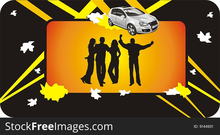 Purchase of car. Composition for card. Vector illustration