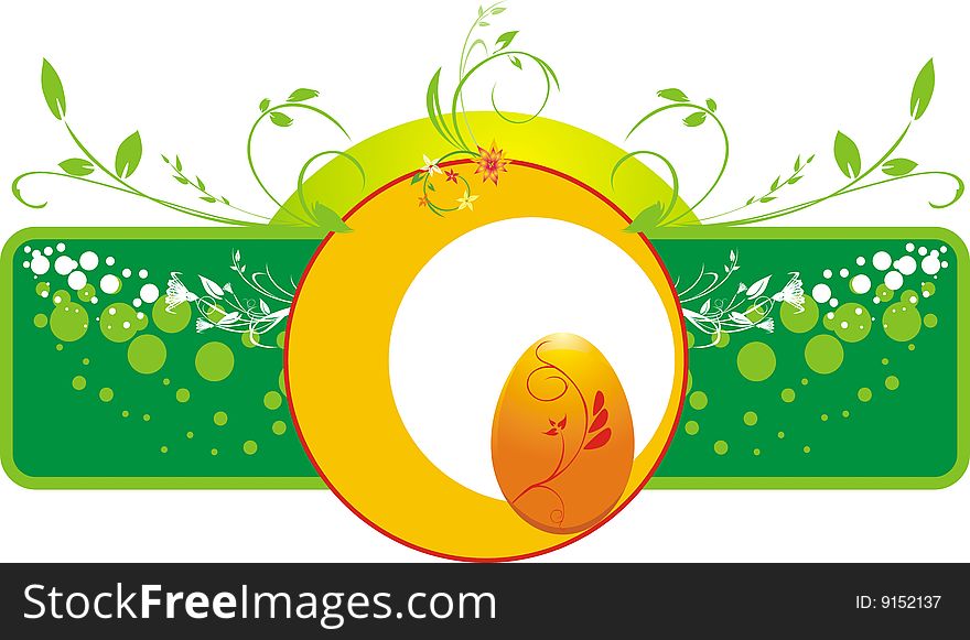 Decorative floral banner with egg. Vector illustration