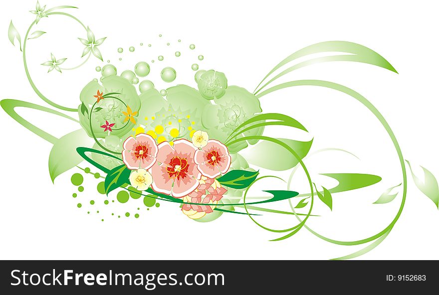 Decorative bouquet of flowers. Composition for card. Vector illustration