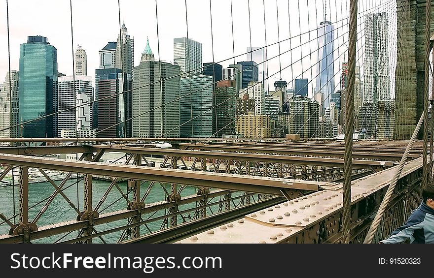 Brooklyn Bridge and New York City Manhattan skyline.