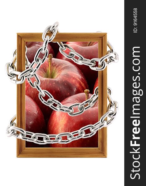 Apples beyound a chained frame. Apples beyound a chained frame