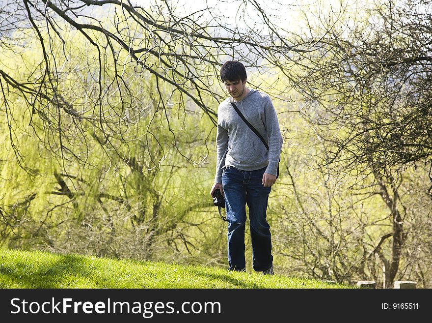 Man walking up a hill