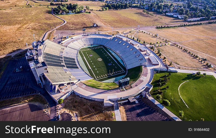 Aerial Photo of Gray and White Stadium