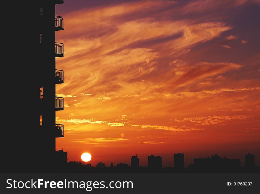 Multi Storey Apartments At Sunset